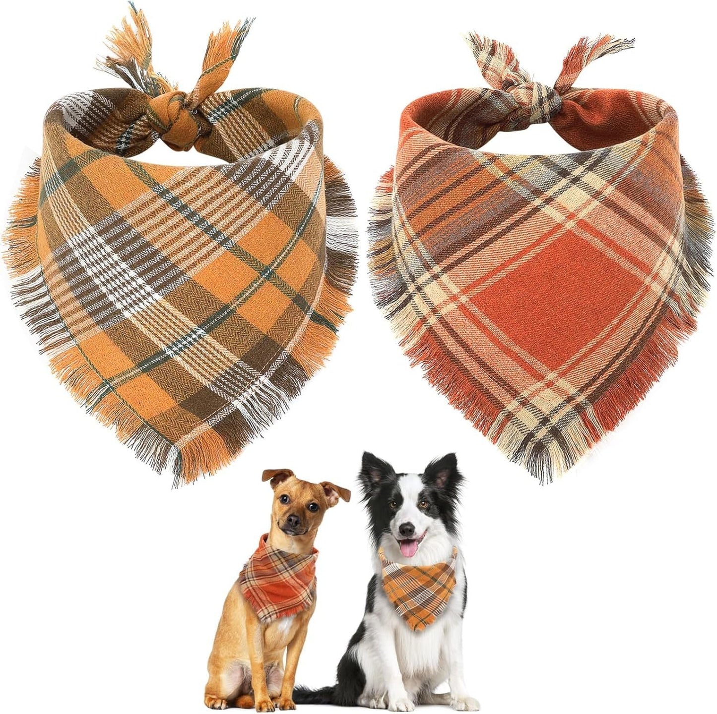 Vivifying Fall Dog Bandana With Tassels Edges Classic Plaid Triangle Dog Apparel Accessories Unny Dog Scarf Costume For Thanksgiving Photo Prop  And Party Decor - Pimmbi