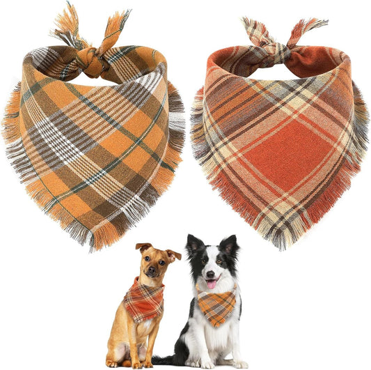 Vivifying Fall Dog Bandana With Tassels Edges Classic Plaid Triangle Dog Apparel Accessories Unny Dog Scarf Costume For Thanksgiving Photo Prop  And Party Decor - Pimmbi