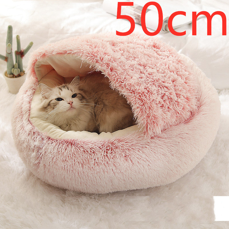 2 In 1 Dog And Cat Bed Pet Winter Bed Round Plush Warm Bed House Soft Long Plush Pets Bed Pet Products - Pimmbi