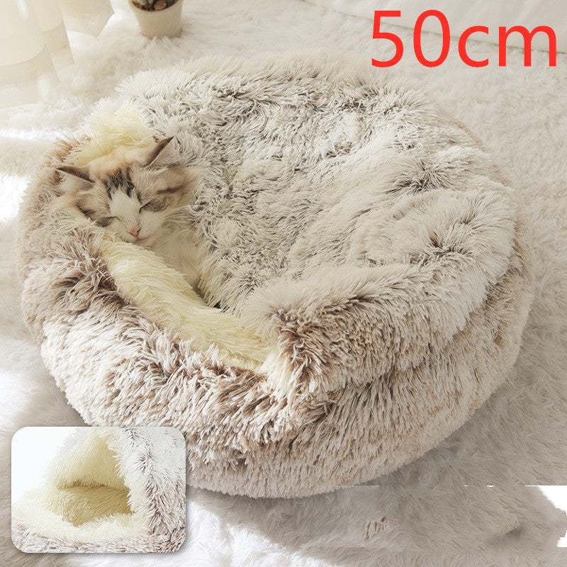 2 In 1 Dog And Cat Bed Pet Winter Bed Round Plush Warm Bed House Soft Long Plush Pets Bed Pet Products - Pimmbi