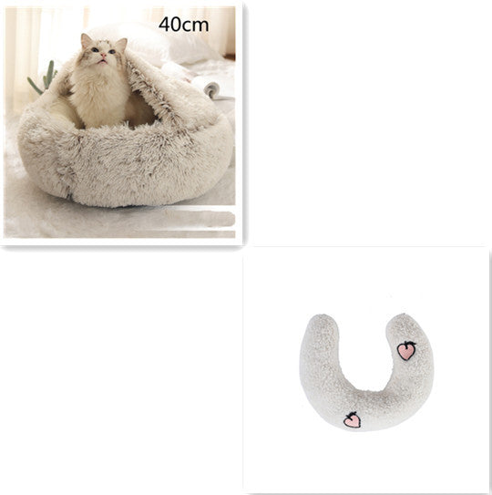 2 In 1 Dog And Cat Bed Pet Winter Bed Round Plush Warm Bed House Soft Long Plush Pets Bed Pet Products - Pimmbi