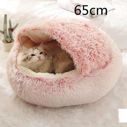 2 In 1 Dog And Cat Bed Pet Winter Bed Round Plush Warm Bed House Soft Long Plush Pets Bed Pet Products - Pimmbi