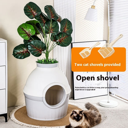 Hidden Fully Enclosed Green Plant Cat House Toilet Litter Box Folding Splash-proof