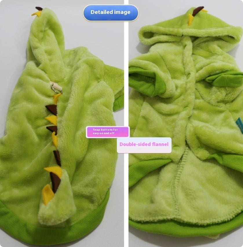 Halloween Crossdressing Little Dinosaur Double-sided With Velvet Thermal Hooded Sweatshirt - Pimmbi