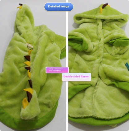 Halloween Crossdressing Little Dinosaur Double-sided With Velvet Thermal Hooded Sweatshirt - Pimmbi