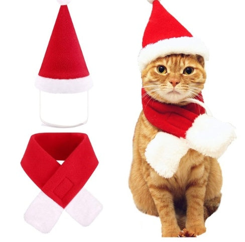 Pet supplies Christmas hat scarf set cat and dog small pet - Pimmbi