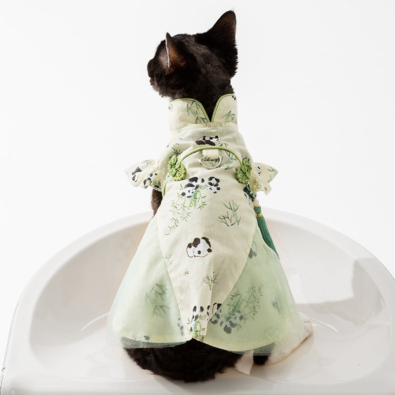 Chinese Style Panda Bamboo Leaf Couple Dress Hairless Cat Skirt - Pimmbi
