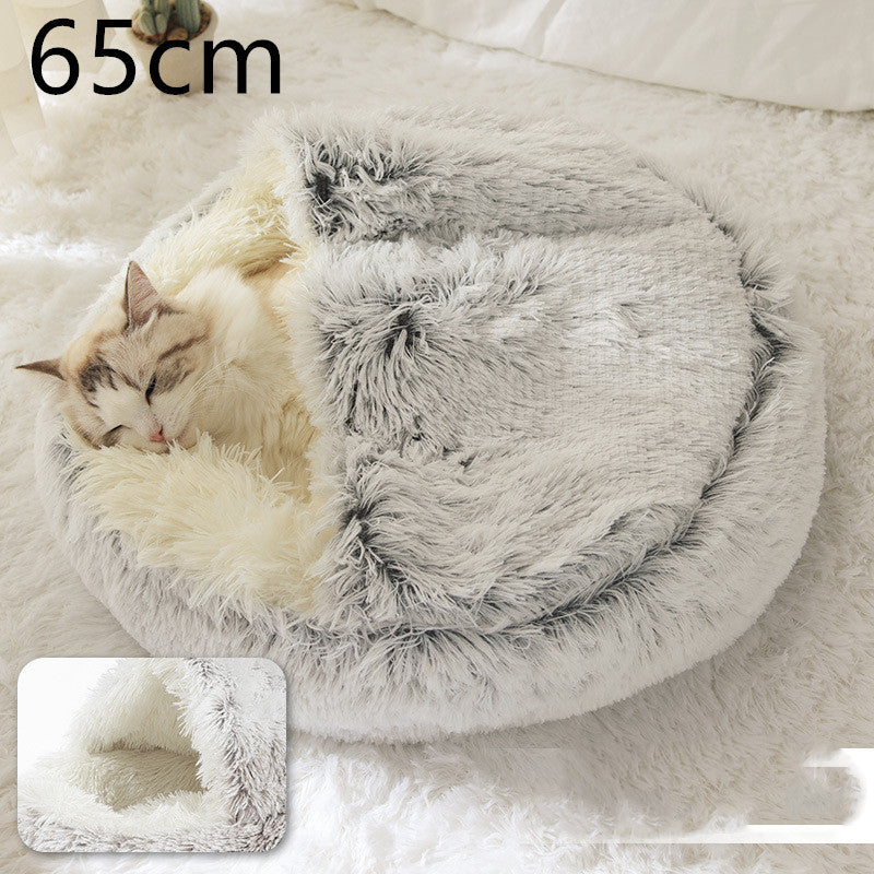 2 In 1 Dog And Cat Bed Pet Winter Bed Round Plush Warm Bed House Soft Long Plush Pets Bed Pet Products - Pimmbi