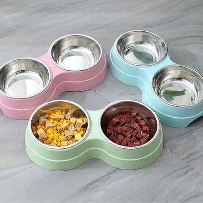 Double Pet Bowls Dog Food Water Feeder Stainless Steel Pet Drinking Dish Feeder Cat Puppy Feeding Supplies Small Dog Accessories - Pimmbi
