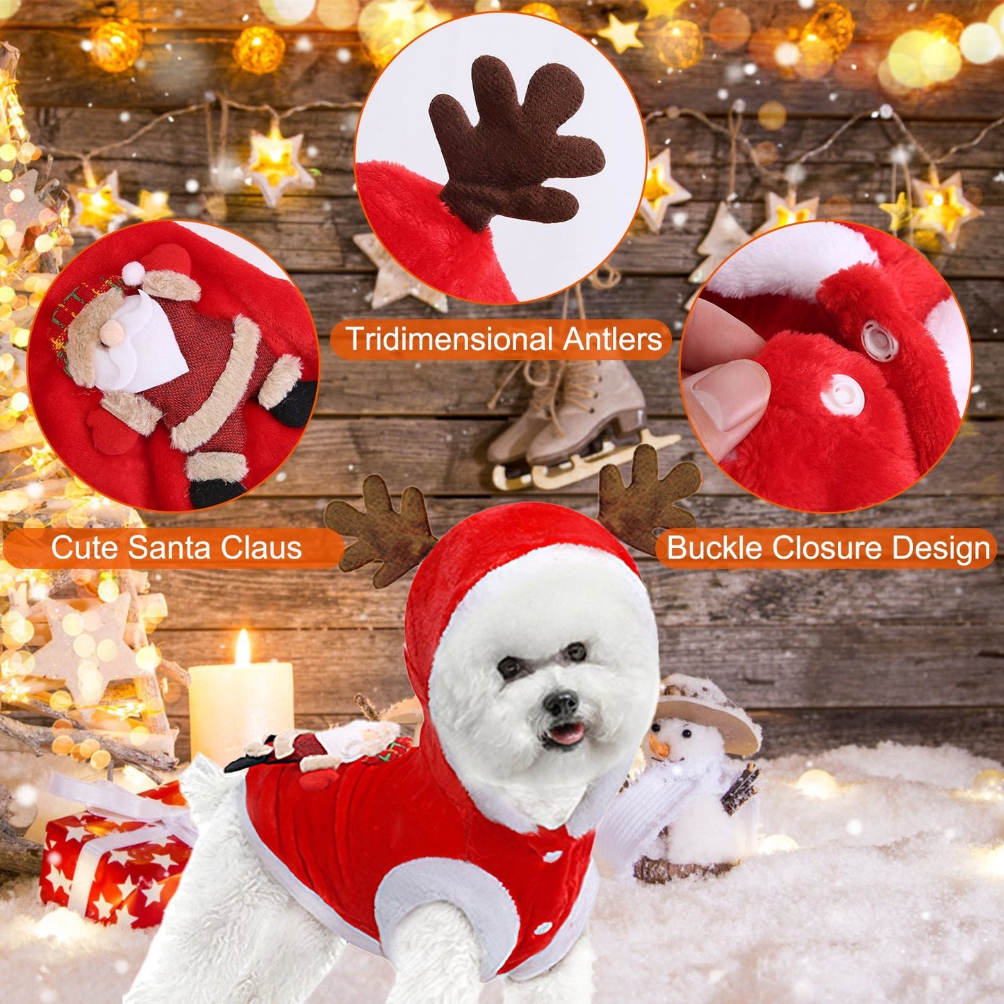 1Pc Pet Christmas Clothes Santa Claus Reindeer Antlers Costume Winter Outfit New Year Coat For Small Medium Dogs Cats - Pimmbi