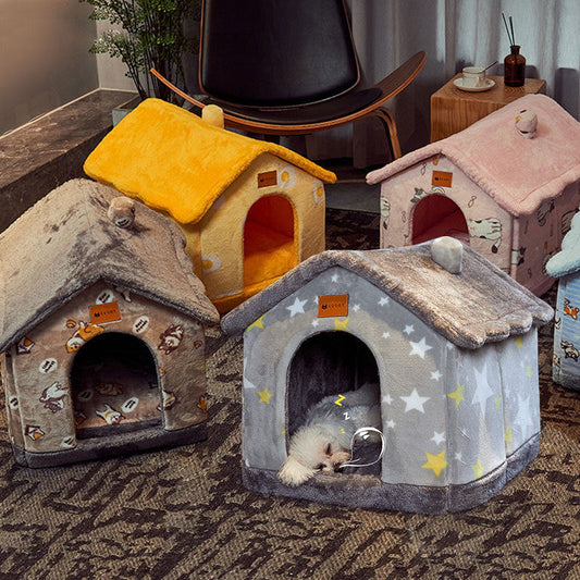Foldable Dog House Pet Cat Bed Winter Dog Villa Sleep Kennel Removable Nest Warm Enclosed Cave Sofa Pets Supplies - Pimmbi