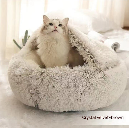 2 In 1 Dog And Cat Bed Pet Winter Bed Round Plush Warm Bed House Soft Long Plush Pets Bed Pet Products - Pimmbi