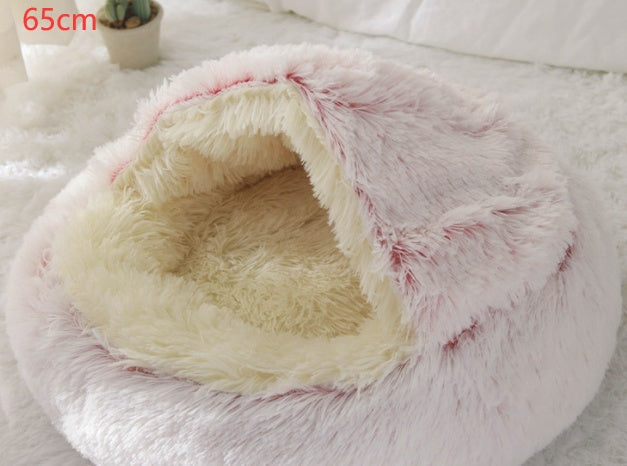 2 In 1 Dog And Cat Bed Pet Winter Bed Round Plush Warm Bed House Soft Long Plush Pets Bed Pet Products - Pimmbi