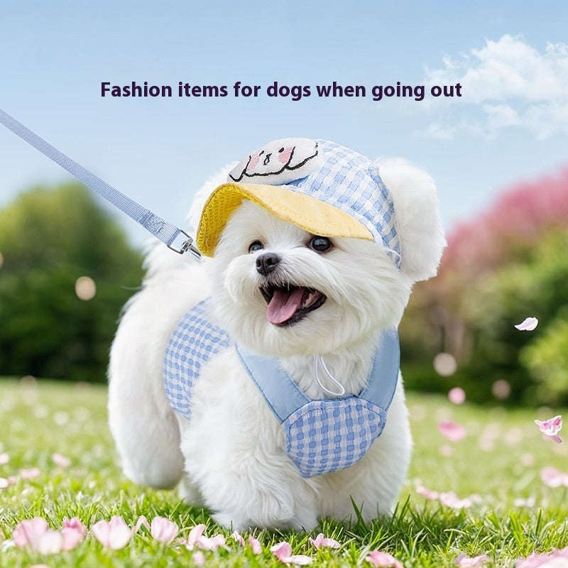 Pet Dog Cat Hat Outdoor Sunshade Anti-strangulation Hand Holding Rope Chest Strap - Pimmbi