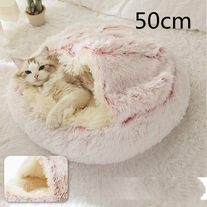 2 In 1 Dog And Cat Bed Pet Winter Bed Round Plush Warm Bed House Soft Long Plush Pets Bed Pet Products - Pimmbi