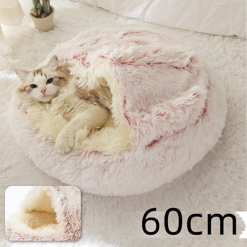 2 In 1 Dog And Cat Bed Pet Winter Bed Round Plush Warm Bed House Soft Long Plush Pets Bed Pet Products - Pimmbi
