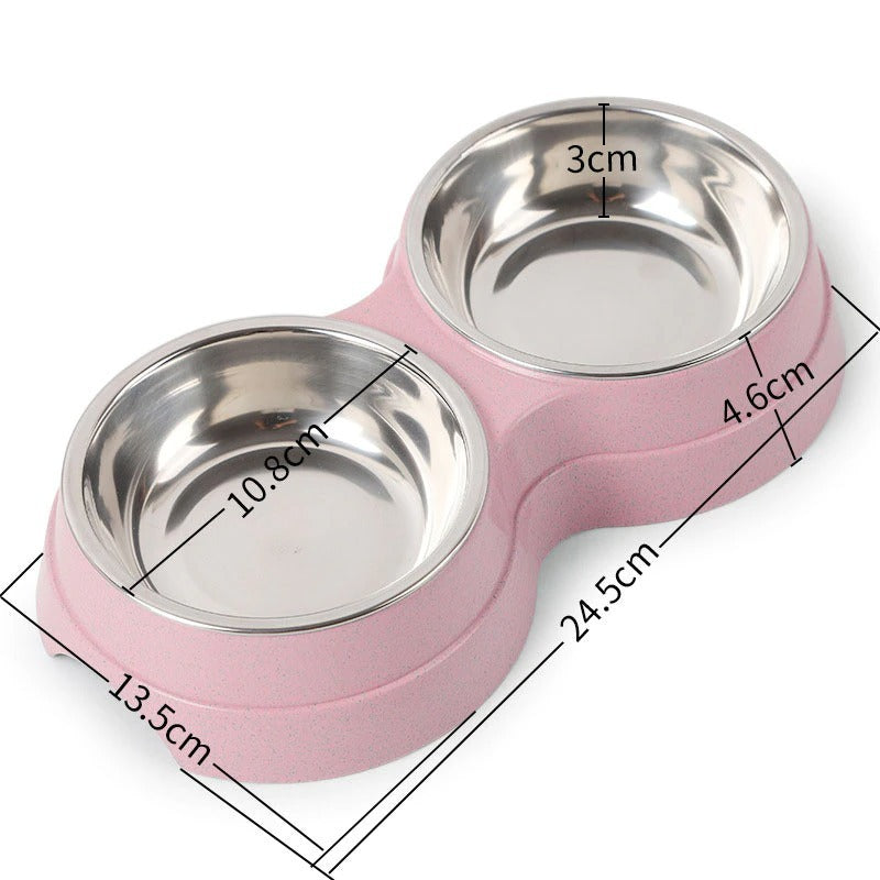 Double Pet Bowls Dog Food Water Feeder Stainless Steel Pet Drinking Dish Feeder Cat Puppy Feeding Supplies Small Dog Accessories - Pimmbi