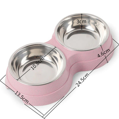 Double Pet Bowls Dog Food Water Feeder Stainless Steel Pet Drinking Dish Feeder Cat Puppy Feeding Supplies Small Dog Accessories - Pimmbi