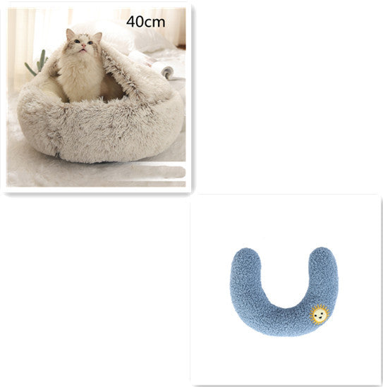 2 In 1 Dog And Cat Bed Pet Winter Bed Round Plush Warm Bed House Soft Long Plush Pets Bed Pet Products - Pimmbi