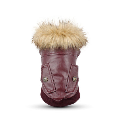 Autumn And Winter Clothes Dog Fur Collar Leather Coat - Pimmbi
