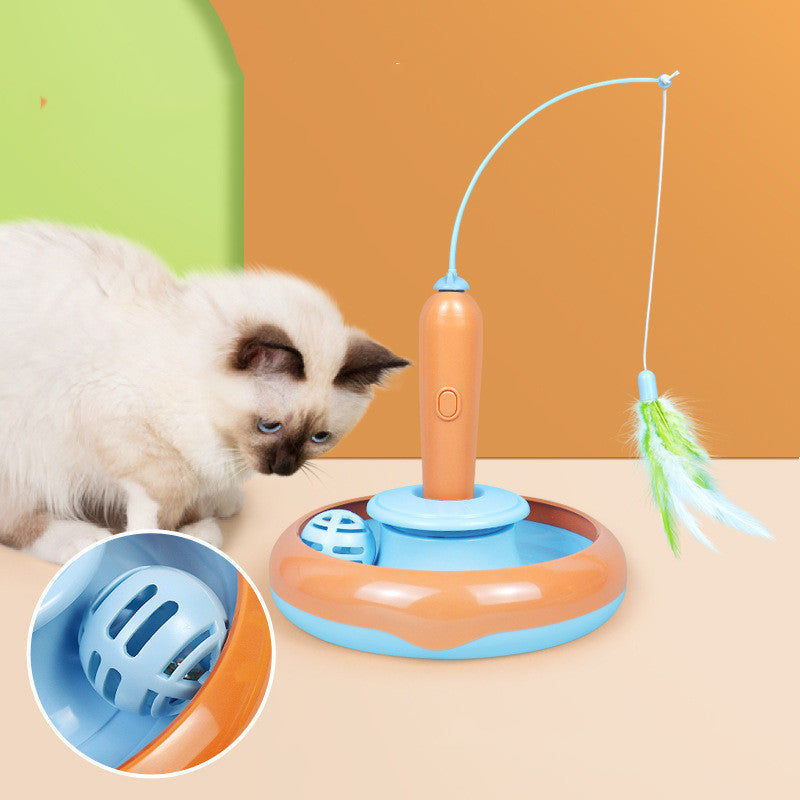 2 In 1 Pet Cat Toy With Feather For Self-play Cat Turntable Pets Supplies Cat Toy Toys Cats Items Products - Pimmbi