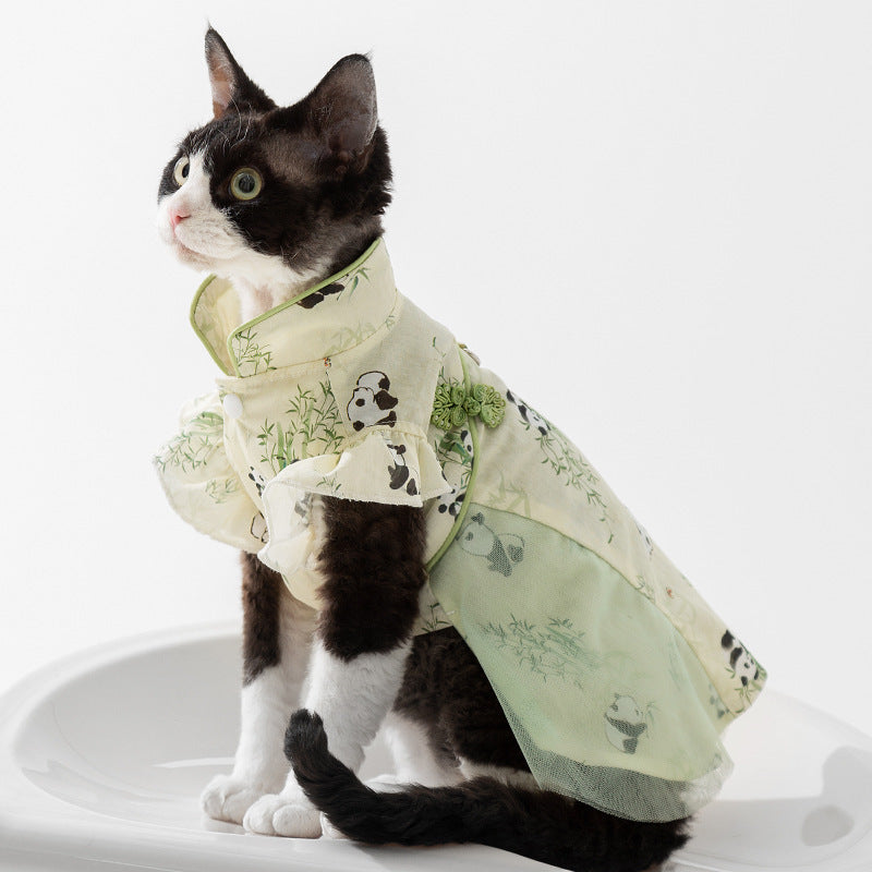 Chinese Style Panda Bamboo Leaf Couple Dress Hairless Cat Skirt - Pimmbi