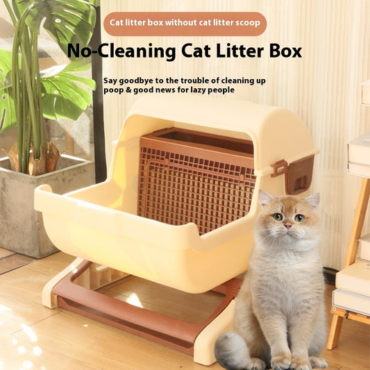 Open Tilting Cat Toilet Extra Large Semi-automatic Litter Box
