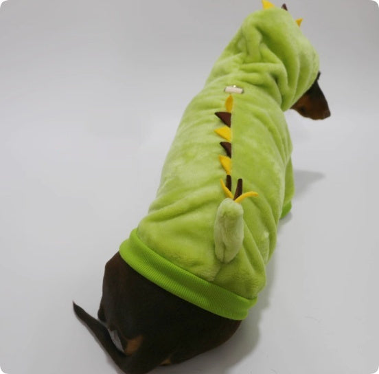 Halloween Crossdressing Little Dinosaur Double-sided With Velvet Thermal Hooded Sweatshirt - Pimmbi