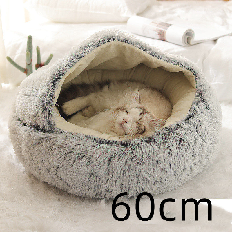 2 In 1 Dog And Cat Bed Pet Winter Bed Round Plush Warm Bed House Soft Long Plush Pets Bed Pet Products - Pimmbi