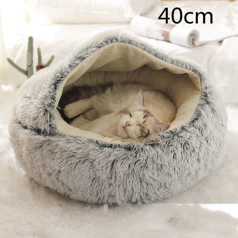 2 In 1 Dog And Cat Bed Pet Winter Bed Round Plush Warm Bed House Soft Long Plush Pets Bed Pet Products - Pimmbi