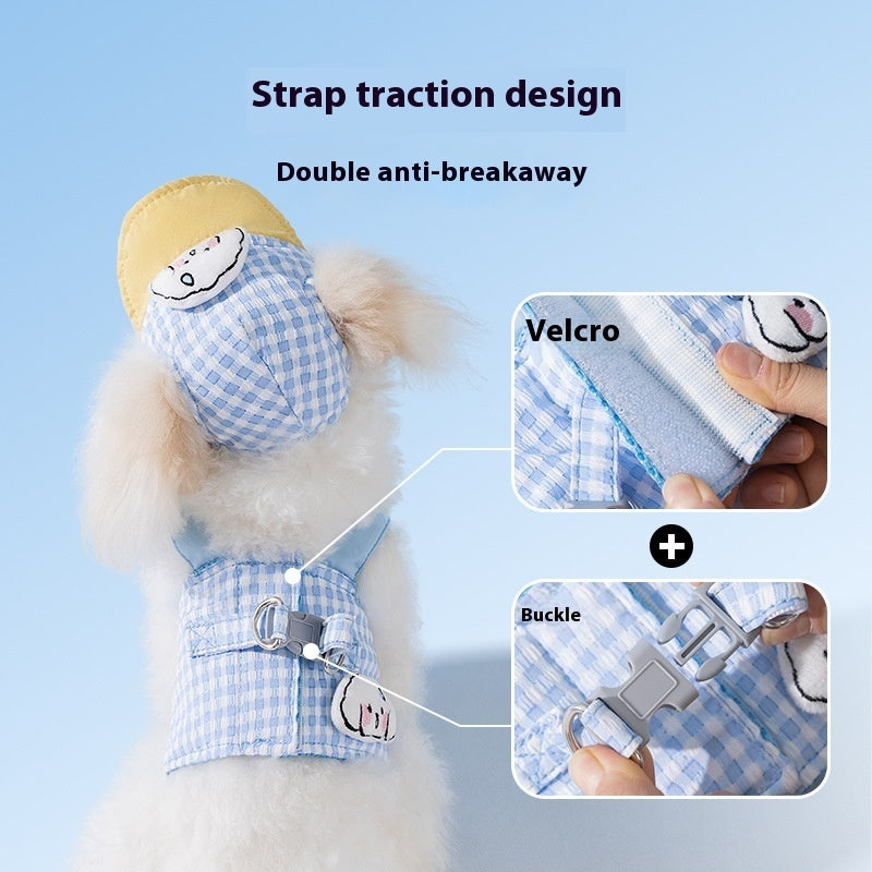 Pet Dog Cat Hat Outdoor Sunshade Anti-strangulation Hand Holding Rope Chest Strap - Pimmbi
