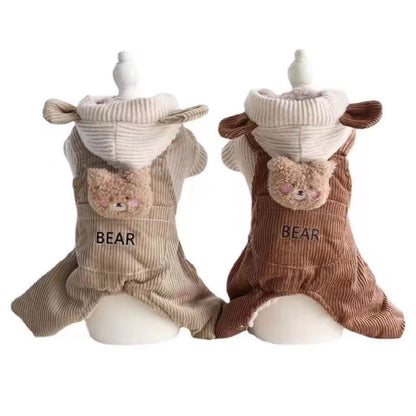 Pet Dog Fleece-lined Thick Style Milk Coffee Bear Four-legged Overalls - Pimmbi