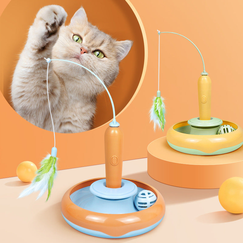 2 In 1 Pet Cat Toy With Feather For Self-play Cat Turntable Pets Supplies Cat Toy Toys Cats Items Products - Pimmbi