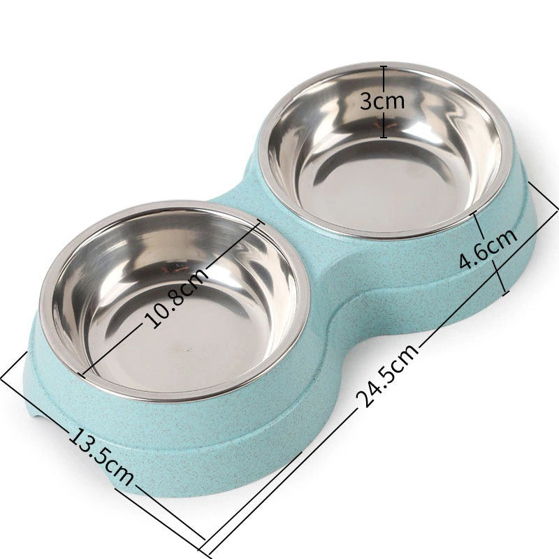 Double Pet Bowls Dog Food Water Feeder Stainless Steel Pet Drinking Dish Feeder Cat Puppy Feeding Supplies Small Dog Accessories - Pimmbi