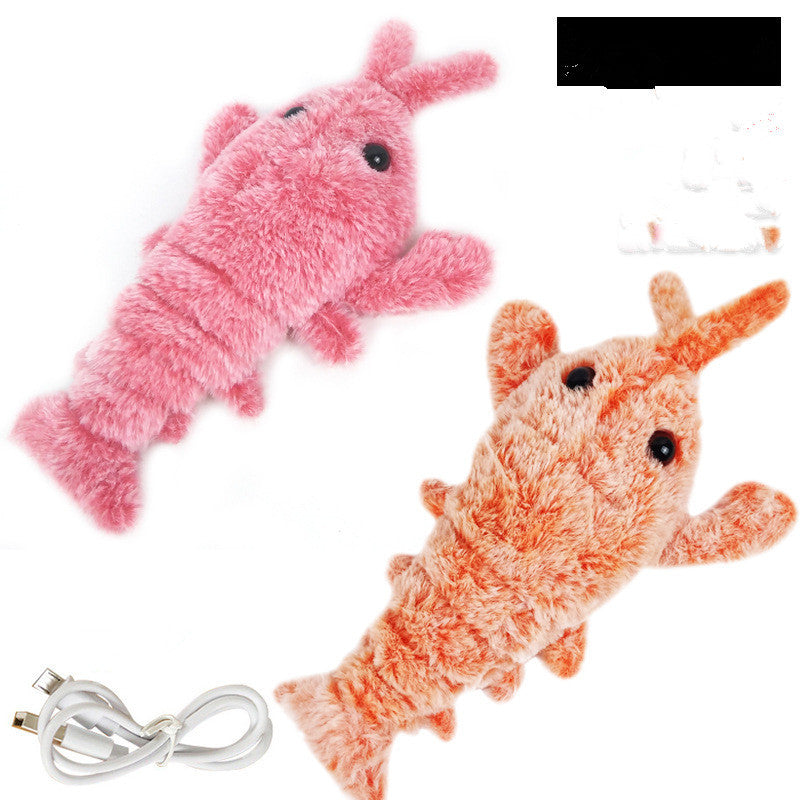 Pet Toys Electric Jumping Shrimp USB Charging Simulation Lobster Funny Cat Plush Pets Toy - Pimmbi