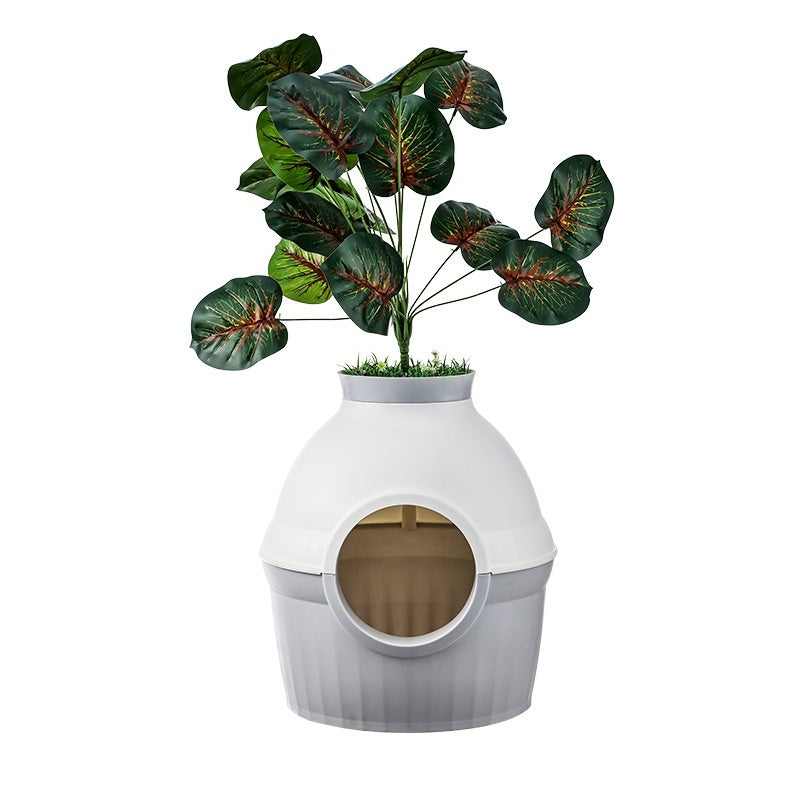 Hidden Fully Enclosed Green Plant Cat House Toilet Litter Box Folding Splash-proof
