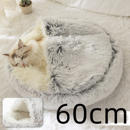 2 In 1 Dog And Cat Bed Pet Winter Bed Round Plush Warm Bed House Soft Long Plush Pets Bed Pet Products - Pimmbi