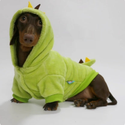 Halloween Crossdressing Little Dinosaur Double-sided With Velvet Thermal Hooded Sweatshirt - Pimmbi