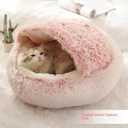 2 In 1 Dog And Cat Bed Pet Winter Bed Round Plush Warm Bed House Soft Long Plush Pets Bed Pet Products - Pimmbi