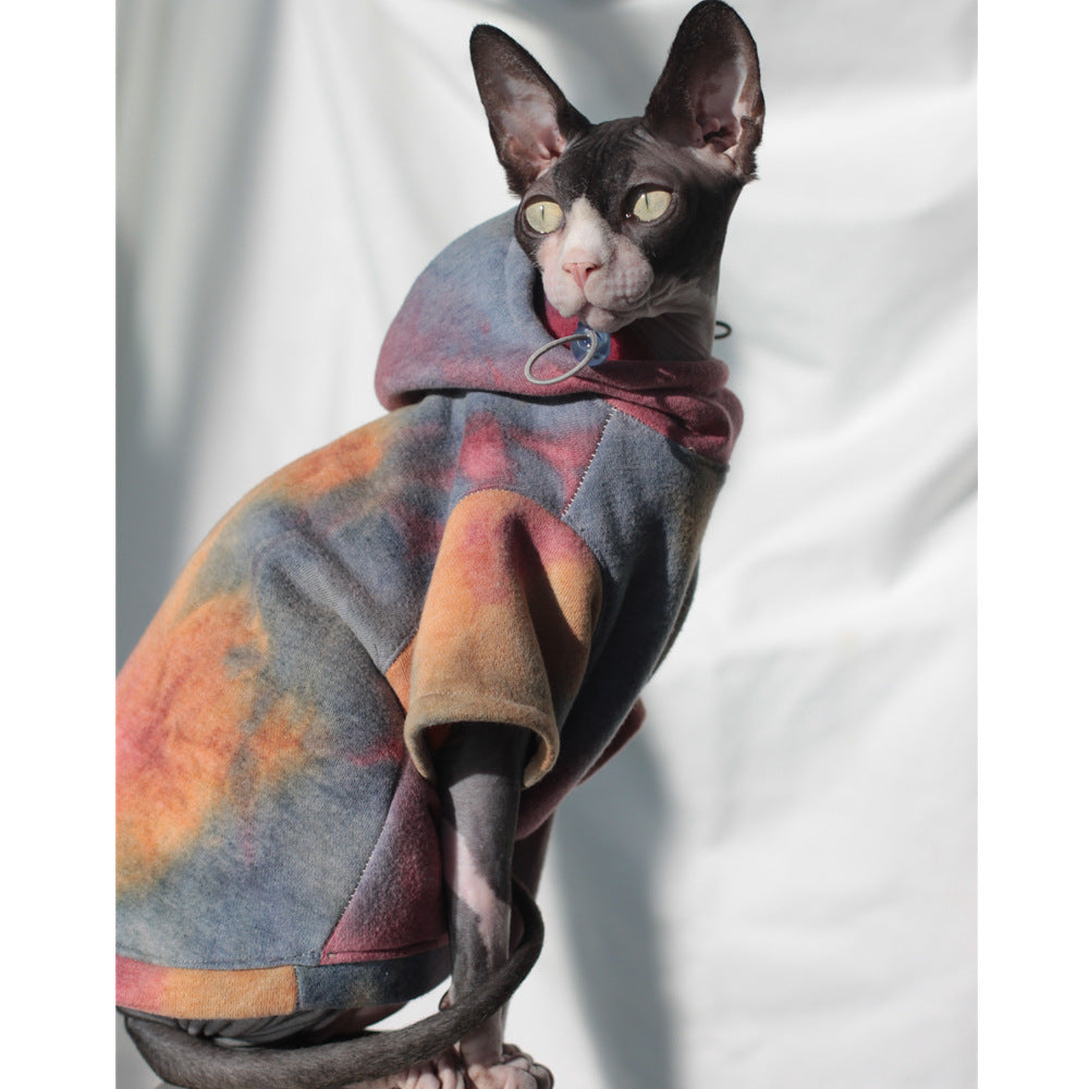 Pet Cats And Dogs Plus Velvet Warmth And Thick Tie-dye Hooded Sweater In Autumn And Winter - Pimmbi