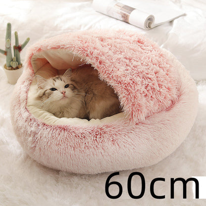 2 In 1 Dog And Cat Bed Pet Winter Bed Round Plush Warm Bed House Soft Long Plush Pets Bed Pet Products - Pimmbi