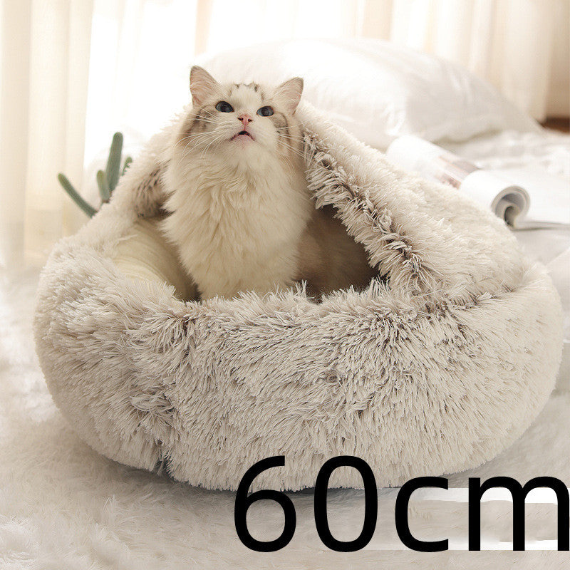 2 In 1 Dog And Cat Bed Pet Winter Bed Round Plush Warm Bed House Soft Long Plush Pets Bed Pet Products - Pimmbi
