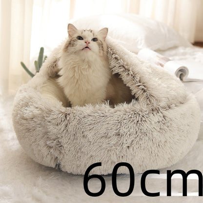 2 In 1 Dog And Cat Bed Pet Winter Bed Round Plush Warm Bed House Soft Long Plush Pets Bed Pet Products - Pimmbi