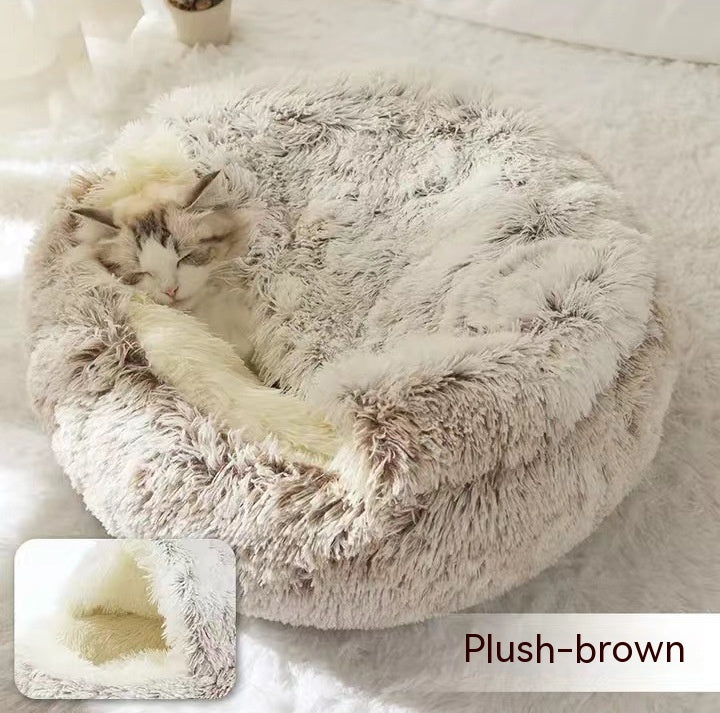 2 In 1 Dog And Cat Bed Pet Winter Bed Round Plush Warm Bed House Soft Long Plush Pets Bed Pet Products - Pimmbi