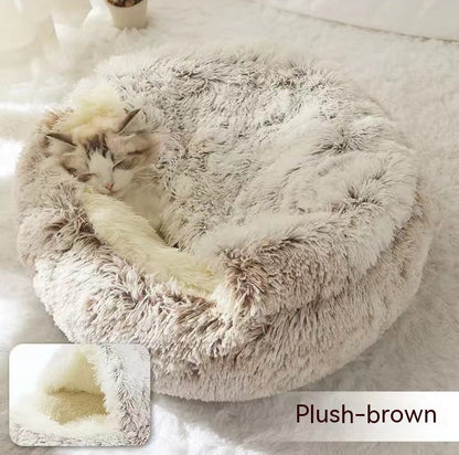 2 In 1 Dog And Cat Bed Pet Winter Bed Round Plush Warm Bed House Soft Long Plush Pets Bed Pet Products - Pimmbi
