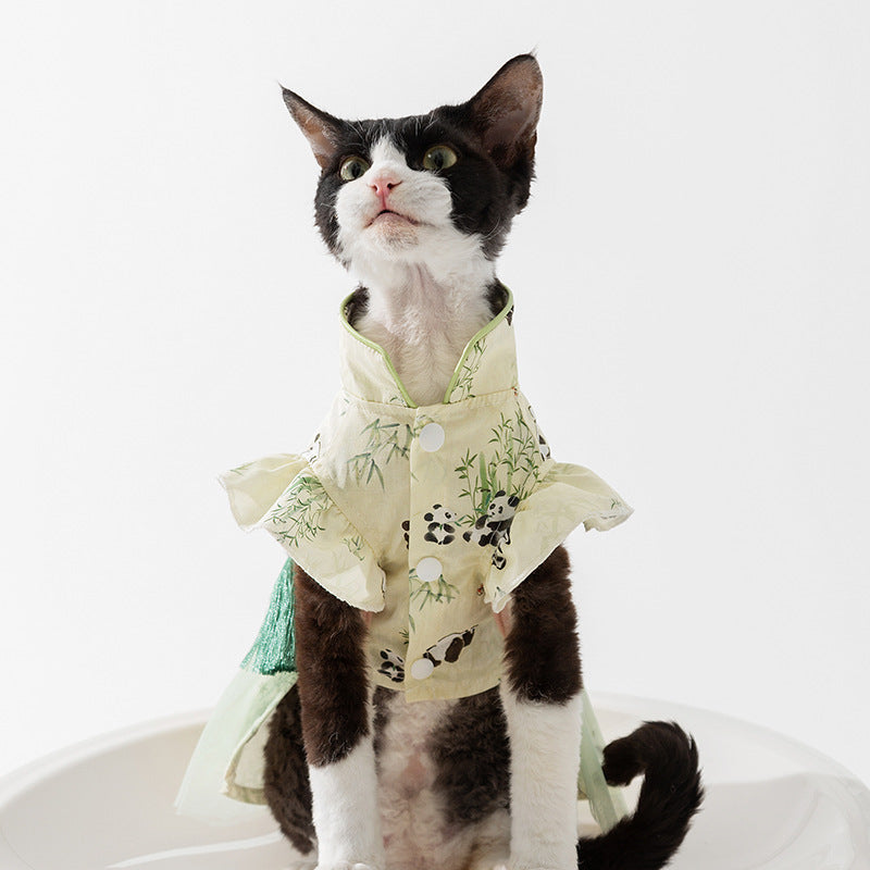 Chinese Style Panda Bamboo Leaf Couple Dress Hairless Cat Skirt - Pimmbi