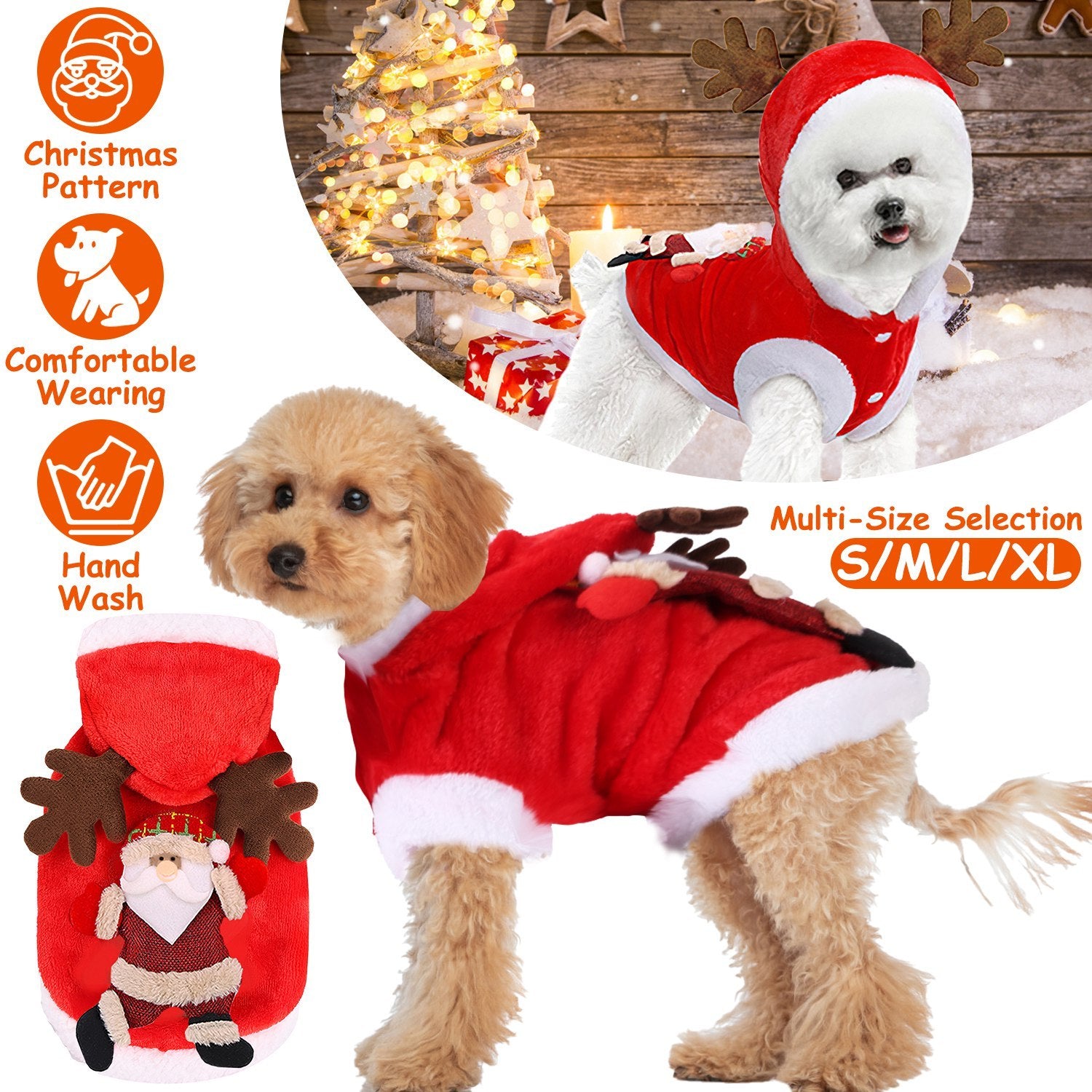 1Pc Pet Christmas Clothes Santa Claus Reindeer Antlers Costume Winter Outfit New Year Coat For Small Medium Dogs Cats - Pimmbi