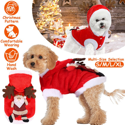 1Pc Pet Christmas Clothes Santa Claus Reindeer Antlers Costume Winter Outfit New Year Coat For Small Medium Dogs Cats - Pimmbi