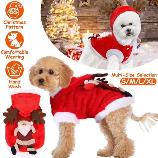 1Pc Pet Christmas Clothes Santa Claus Reindeer Antlers Costume Winter Outfit New Year Coat For Small Medium Dogs Cats - Pimmbi
