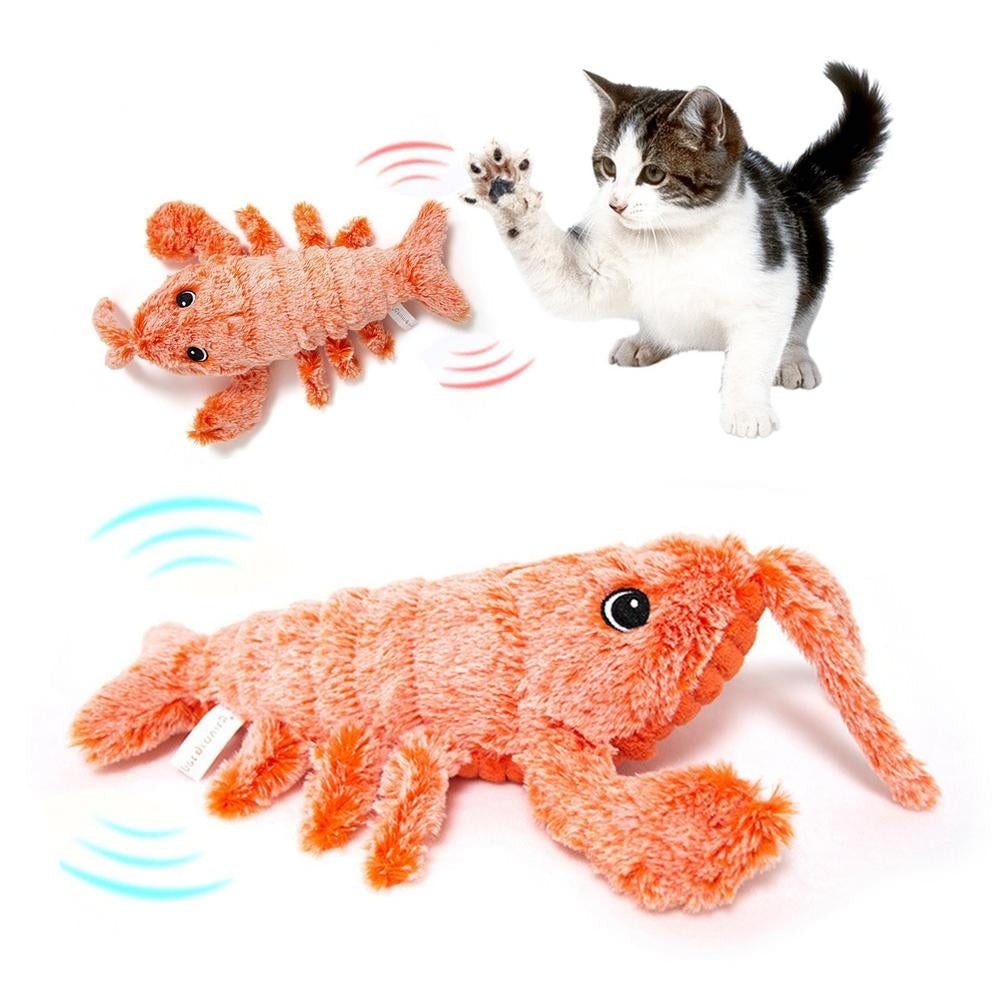 Pet Toys Electric Jumping Shrimp USB Charging Simulation Lobster Funny Cat Plush Pets Toy - Pimmbi